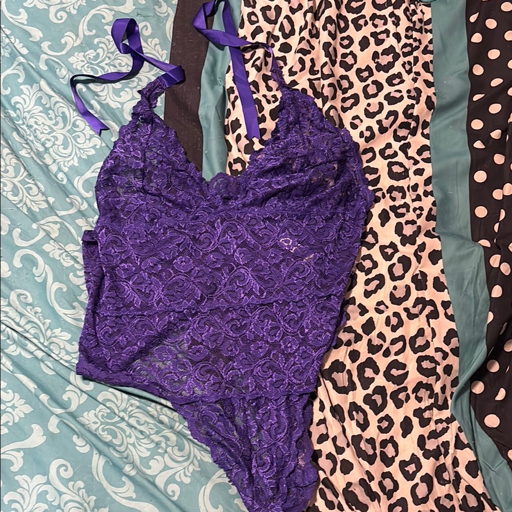 Purple Lace Chemise with Sheer Floral Patterns